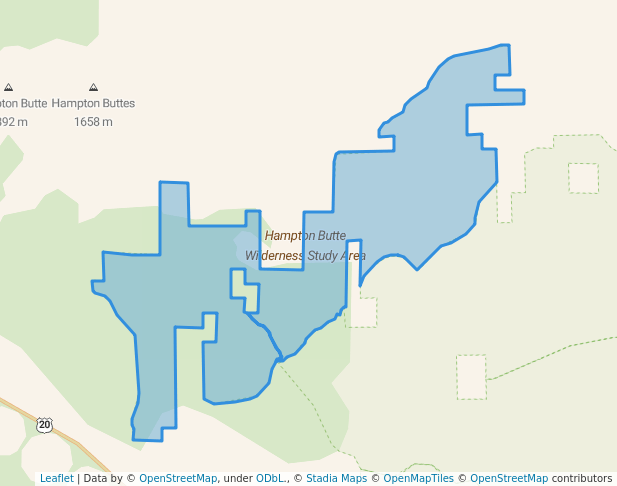 walking in Hampton Butte Wilderness Study Area map in Brothers