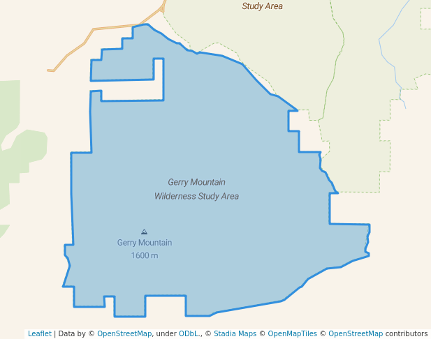 walking in Gerry Mountain Wilderness Study Area map in Prineville