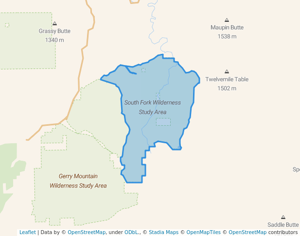 walking in South Fork Wilderness Study Area map in Prineville