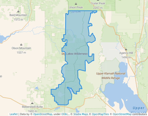walking in Sky Lakes Wilderness map in Klamath Falls