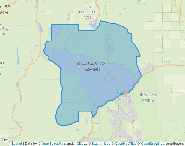 walking in Mount Washington Wilderness map in Sisters