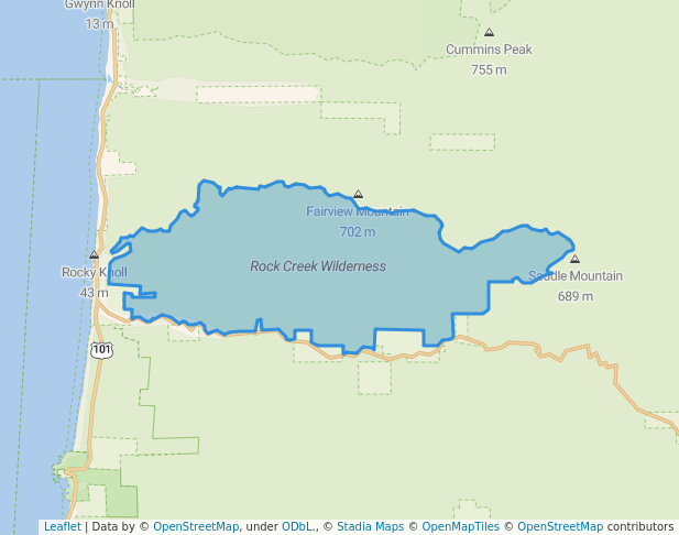 walking in Rock Creek Wilderness map in Dunes City