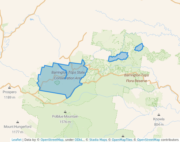 walking in Barrington Tops State Conservation Area map in Tomalla