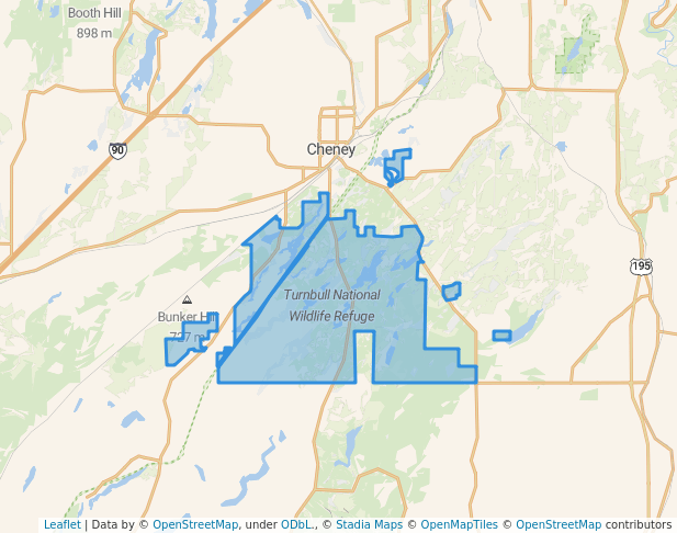 walking in Turnbull National Wildlife Refuge map in Cheney