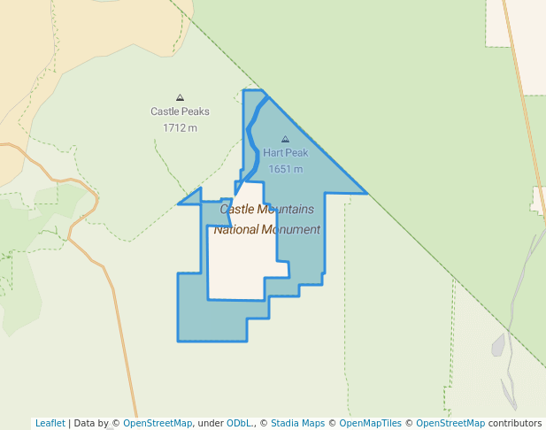 walking in Castle Mountains National Monument map in Hart