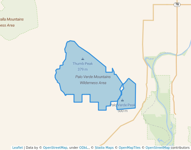 walking in Palo Verde Mountains Wilderness Area map in Palo Verde