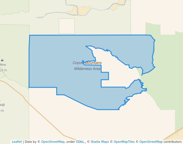 walking in Coyote Mountains Wilderness Area map in Ocotillo