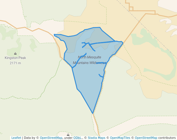 walking in North Mesquite Mountains Wilderness map in Jean