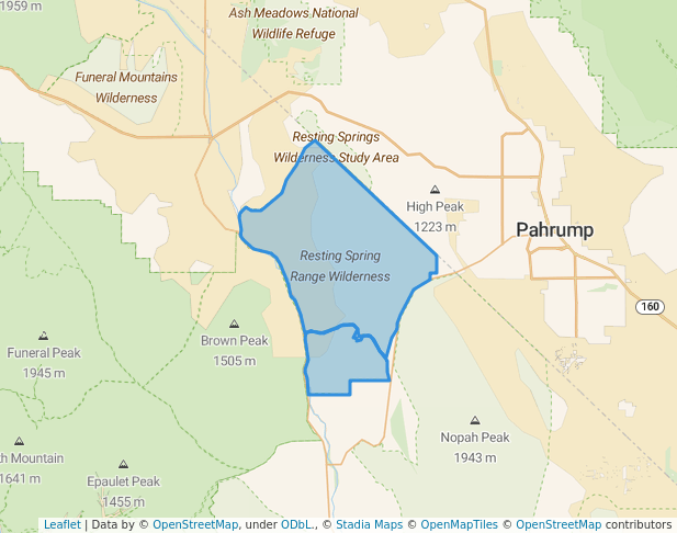 walking in Resting Spring Range Wilderness map in Evelyn