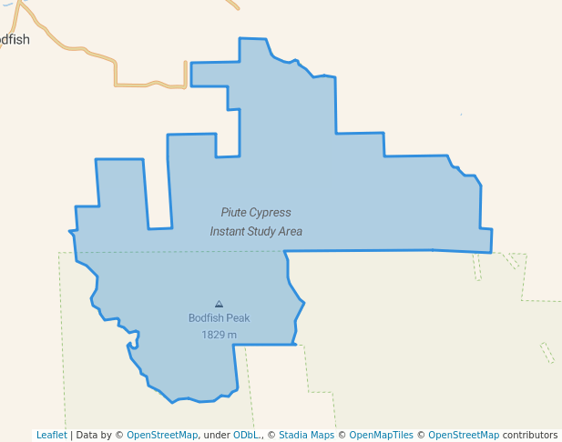 walking in Piute Cypress Instant Study Area map in Bodfish