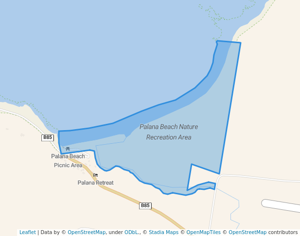 walking in Palana Beach Nature Recreation Area map in Emita
