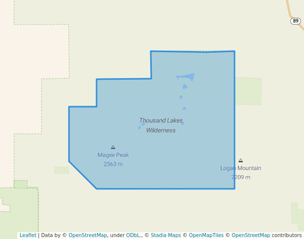 walking in Thousand Lakes Wilderness map in Hat Creek
