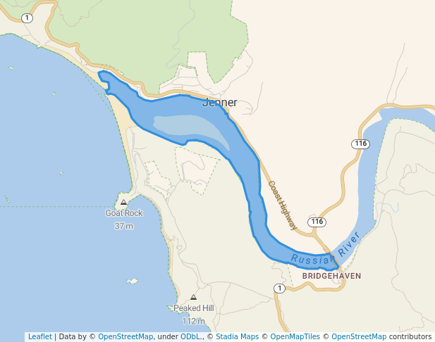 walking in Russian River State Marine Receational Management Area map in Jenner