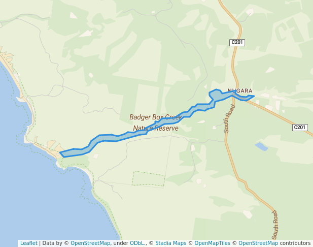 walking in Badger Box Creek Nature Reserve map in Currie