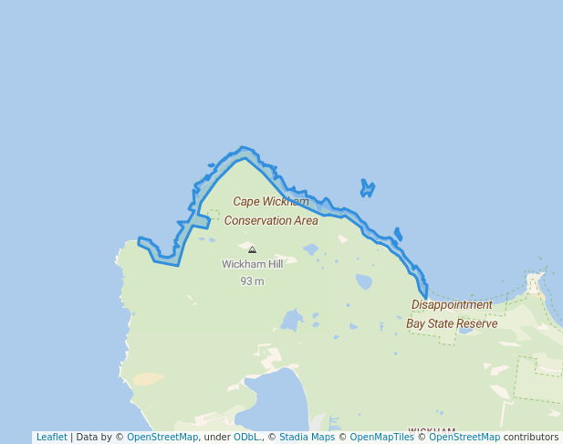 walking in Cape Wickham Conservation Area map in Currie