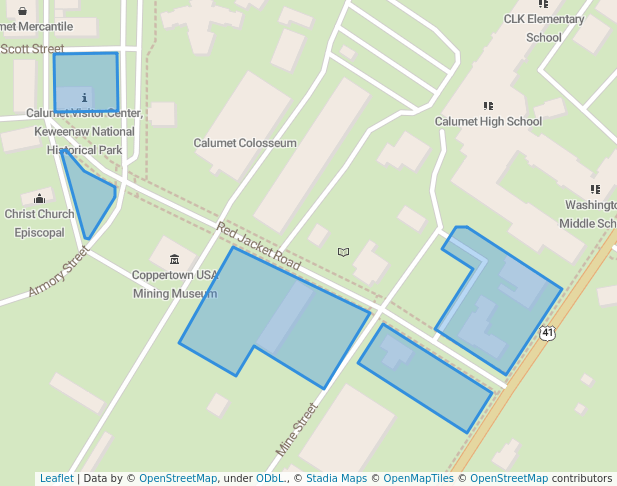 walking in Keweenaw National Historical Park Calumet Unit map in Calumet Township