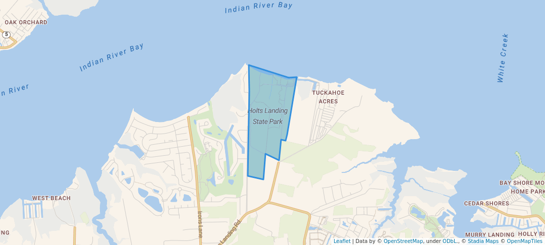 walking in Holts Landing State Park map in Dagsboro