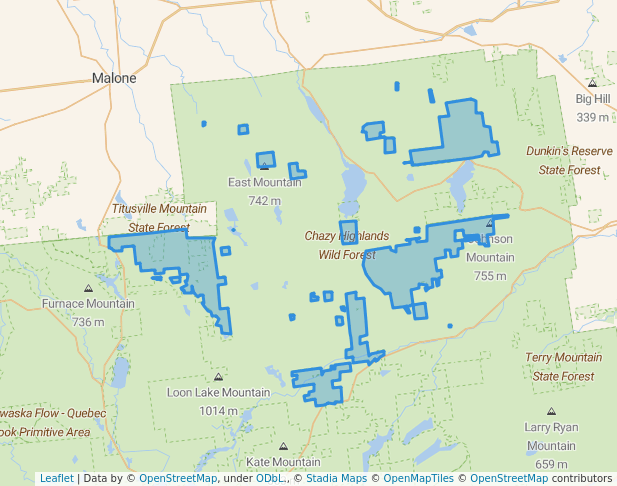 walking in Chazy Highlands Wild Forest map in Lyon Mountain