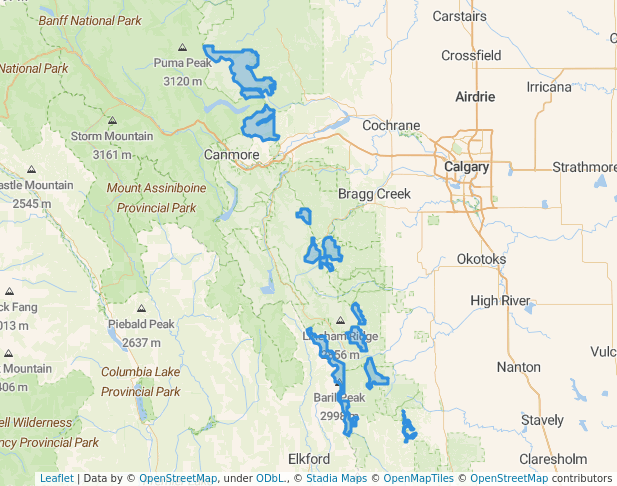 walking in Don Getty Wildland Provincial Park map in Millarville