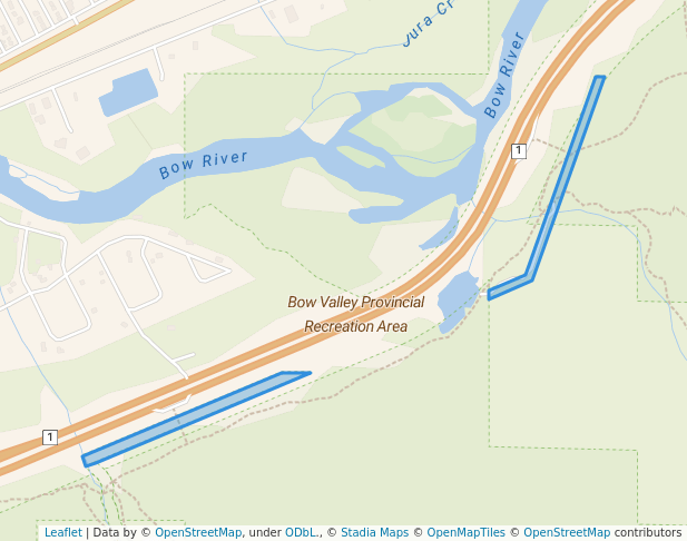 walking in Bow Valley Provincial Recreation Area map in Exshaw