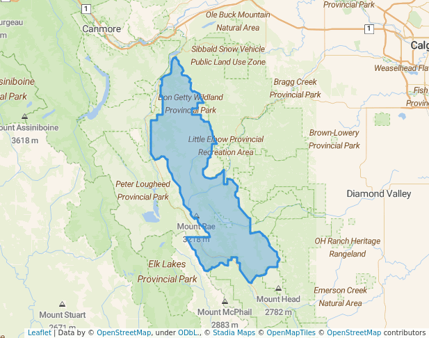 walking in Elbow-Sheep Wildland Provincial Park map in Bragg Creek