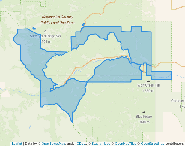 walking in Bluerock Wildland Provincial Park map in Millarville