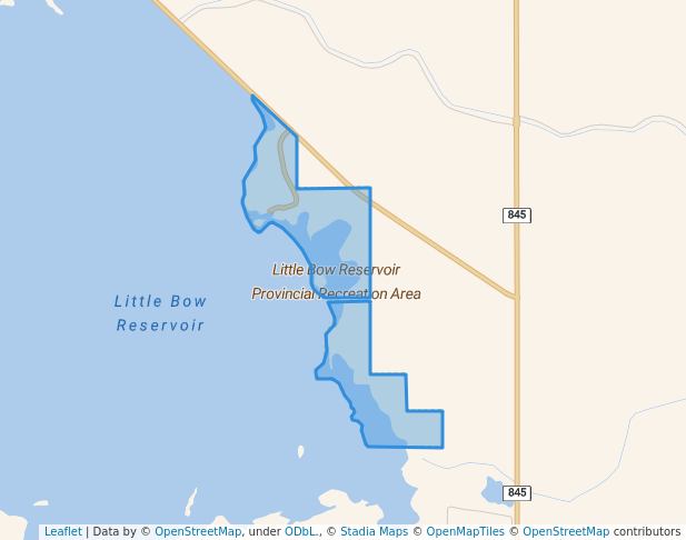 walking in Little Bow Reservoir Provincial Recreation Area map in Lomond