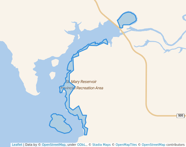 walking in St. Mary Reservoir Provincial Recreation Area map in Spring Coulee