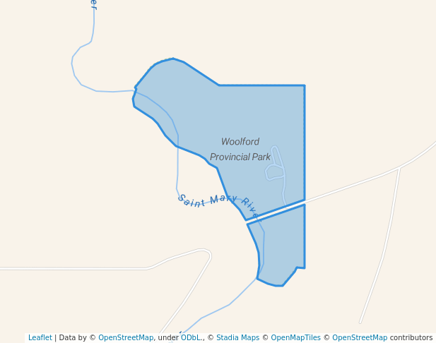 walking in Woolford Provincial Park map in Aetna