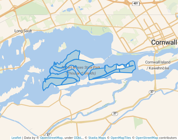 walking in Robert Moses State Park (Thousand Islands) map in Massena