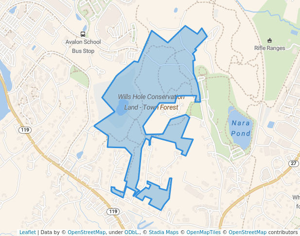 walking in Wills Hole Conservation Land - Town Forest map in Acton