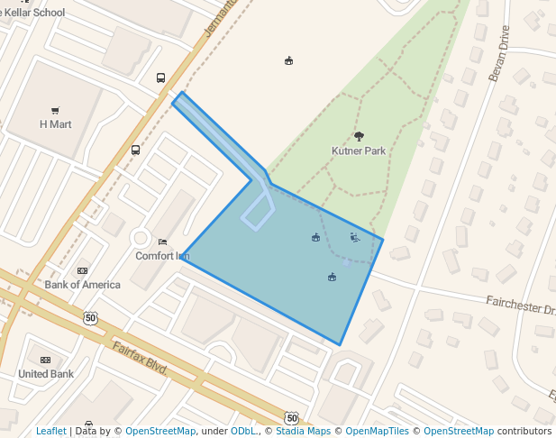 walking in Kutner Park map in Fairfax
