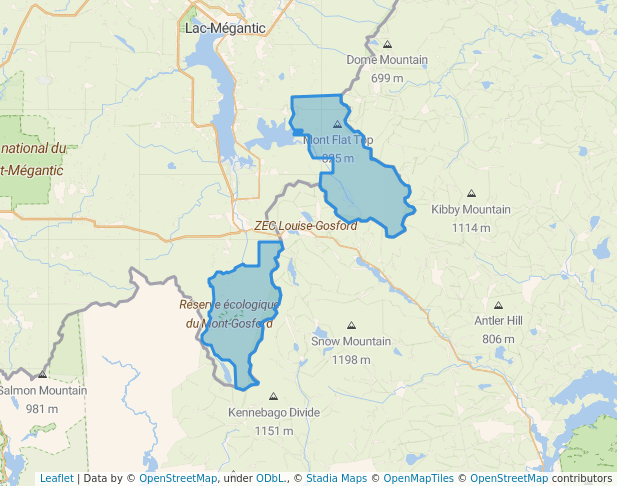 walking in ZEC Louise-Gosford map in JIM POND Township