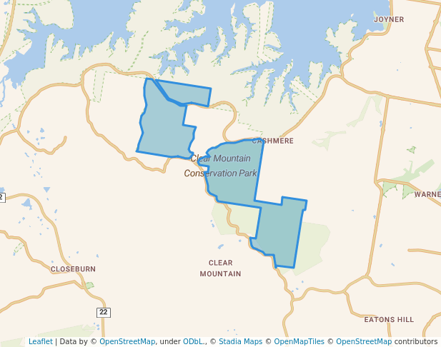 walking in Clear Mountain Conservation Park map in Joyner