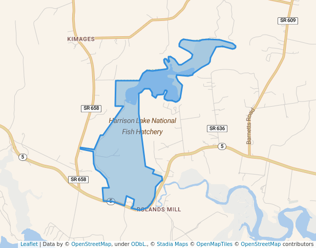 walking in Harrison Lake National Fish Hatchery map in Charles City