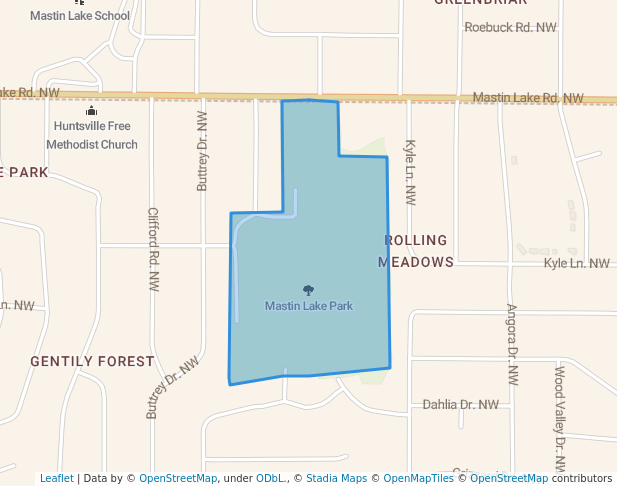 walking in Mastin Lake Park map in Huntsville