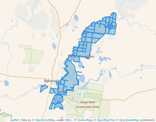 walking in Yanga National Park map in Hay