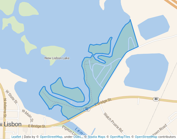 walking in Riverside Park & Campground map in New Lisbon