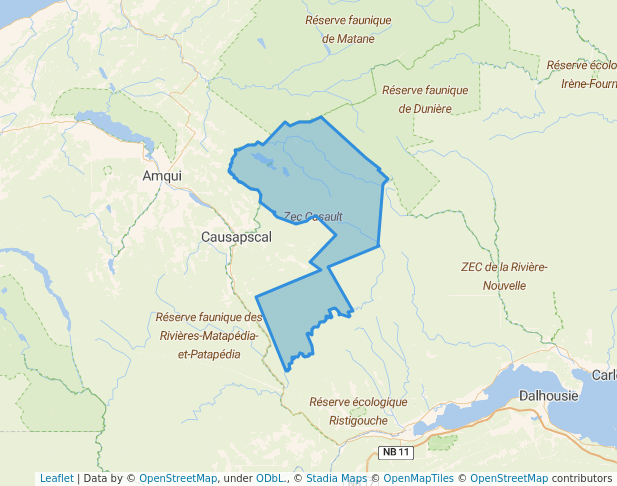 walking in Zec Casault map in Sainte-Marguerite-Marie