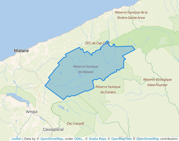 walking in Réserve faunique de Matane map in Saint-Jean-de-Cherbourg