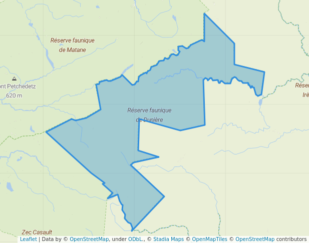 walking in Réserve faunique de Dunière map in Saint-Jean-de-Cherbourg