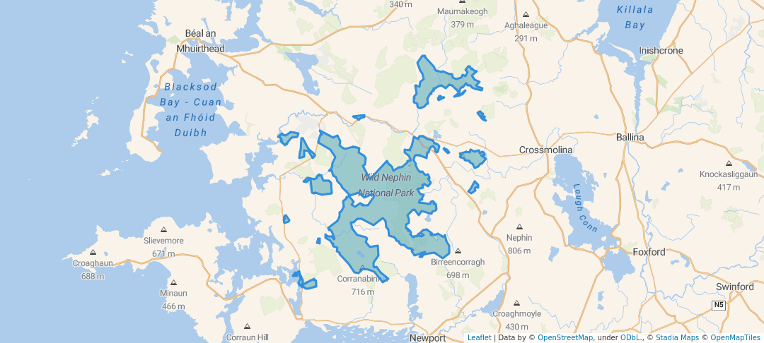 walking in Wild Nephin National Park map in Tubridge More