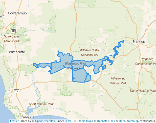 walking in Blackwood River National Park map in Nannup