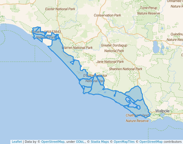 walking in D'Entrecasteaux National Park map in Meerup