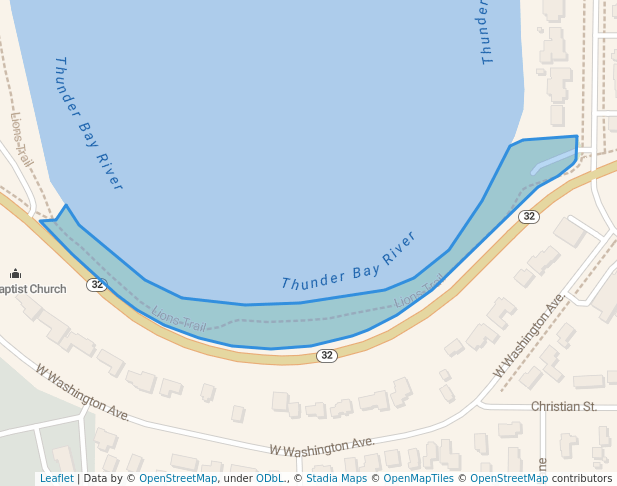 walking in Washington Avenue Park map in Alpena