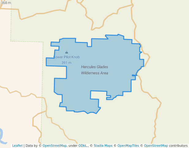 walking in Hercules Glades Wilderness Area map in Bradleyville