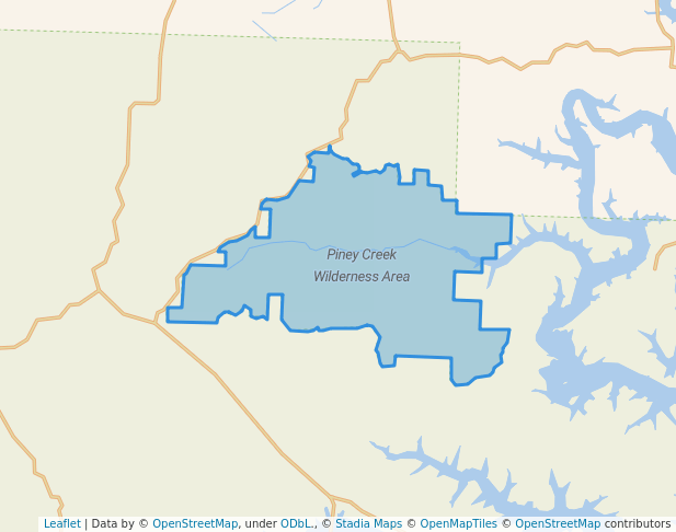 walking in Piney Creek Wilderness Area map in Shell Knob