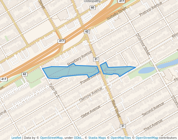 walking in Central Park map in Ottawa