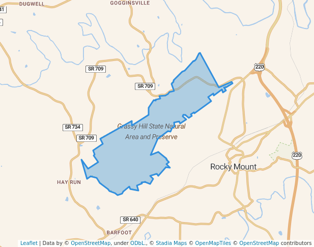 walking in Grassy Hill State Natural Area and Preserve map in Rocky Mount