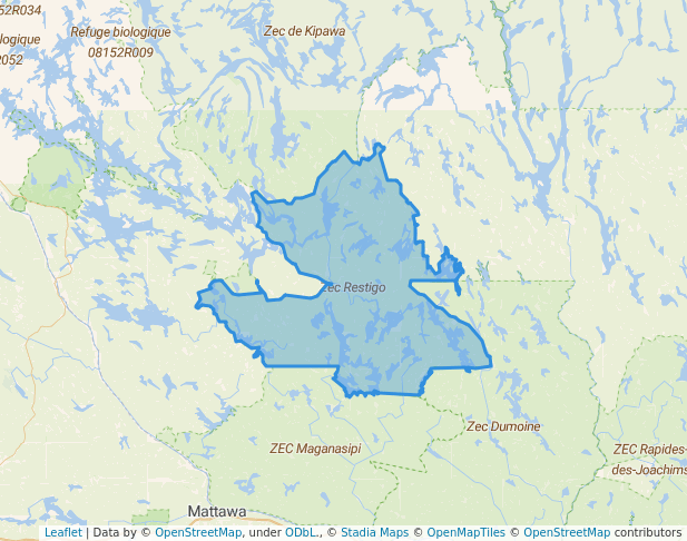 walking in Zec Restigo map in Dupuy